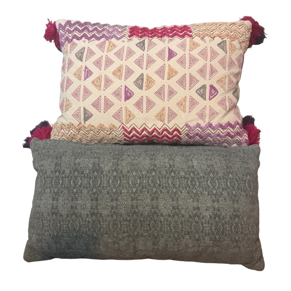 Pier 1 Imports pillow two for one boho tassel gray